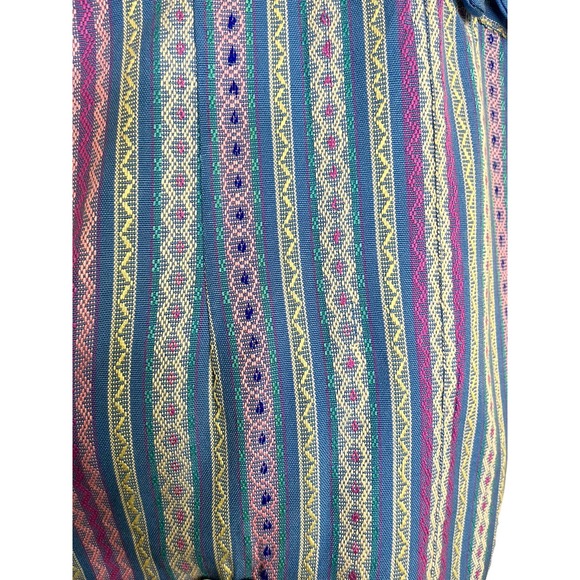 Vintage Retro Blue Quilted Striped Bow Dress with Cut Out Sleeve Small / Medium - Picture 5 of 11